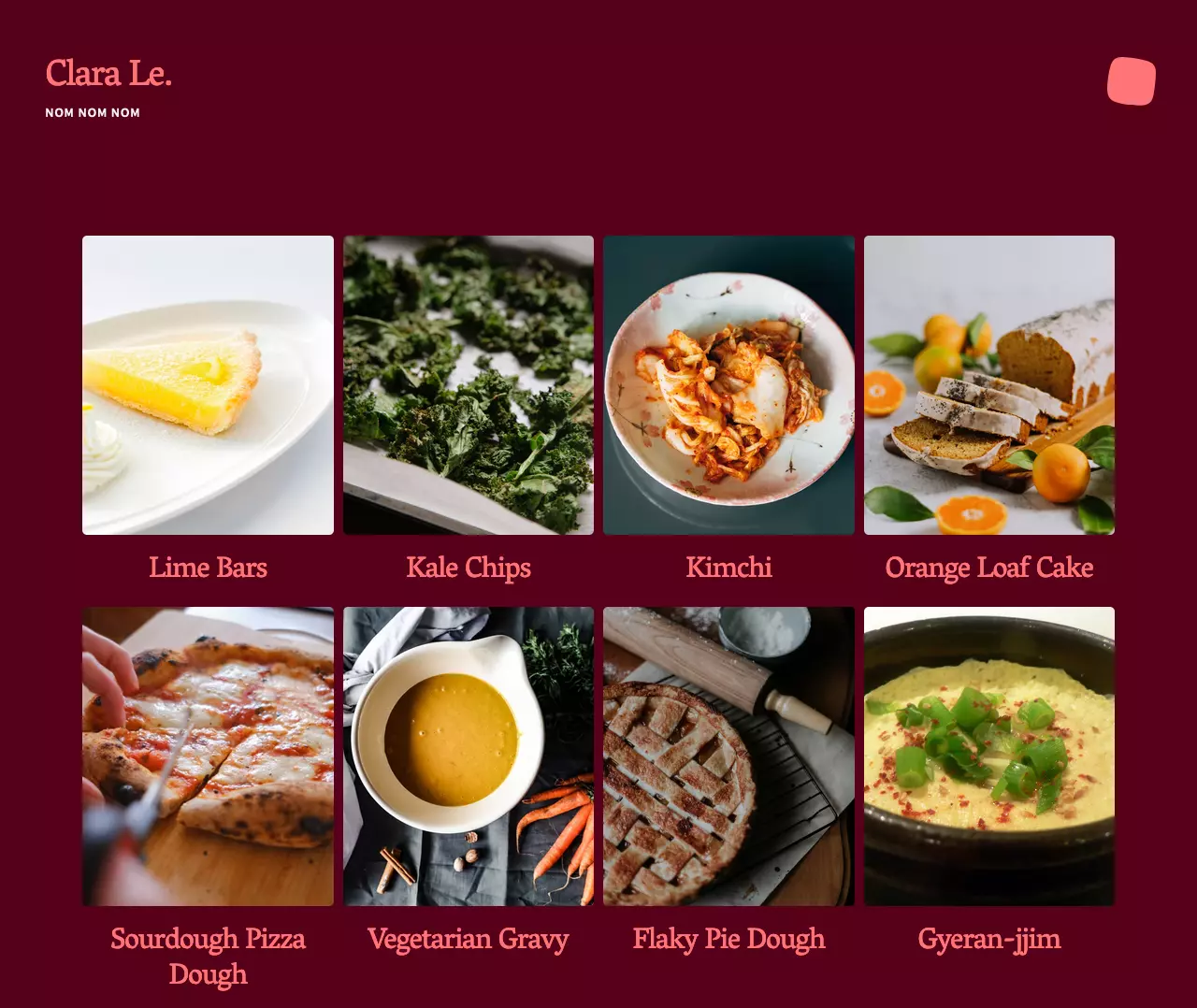 Screenshot of the recipes page